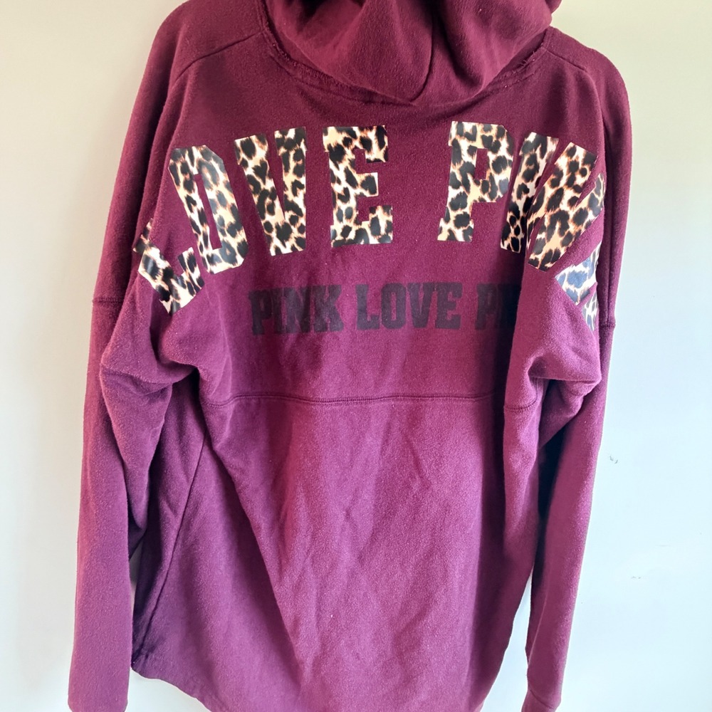 PINK Victoria Secret Leopard Logo Hoodie Women Small Oversized Y2K Indie Sleeze